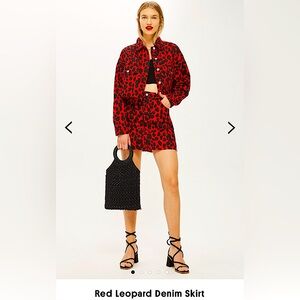 TOPSHOP Red Denim Leopard Set